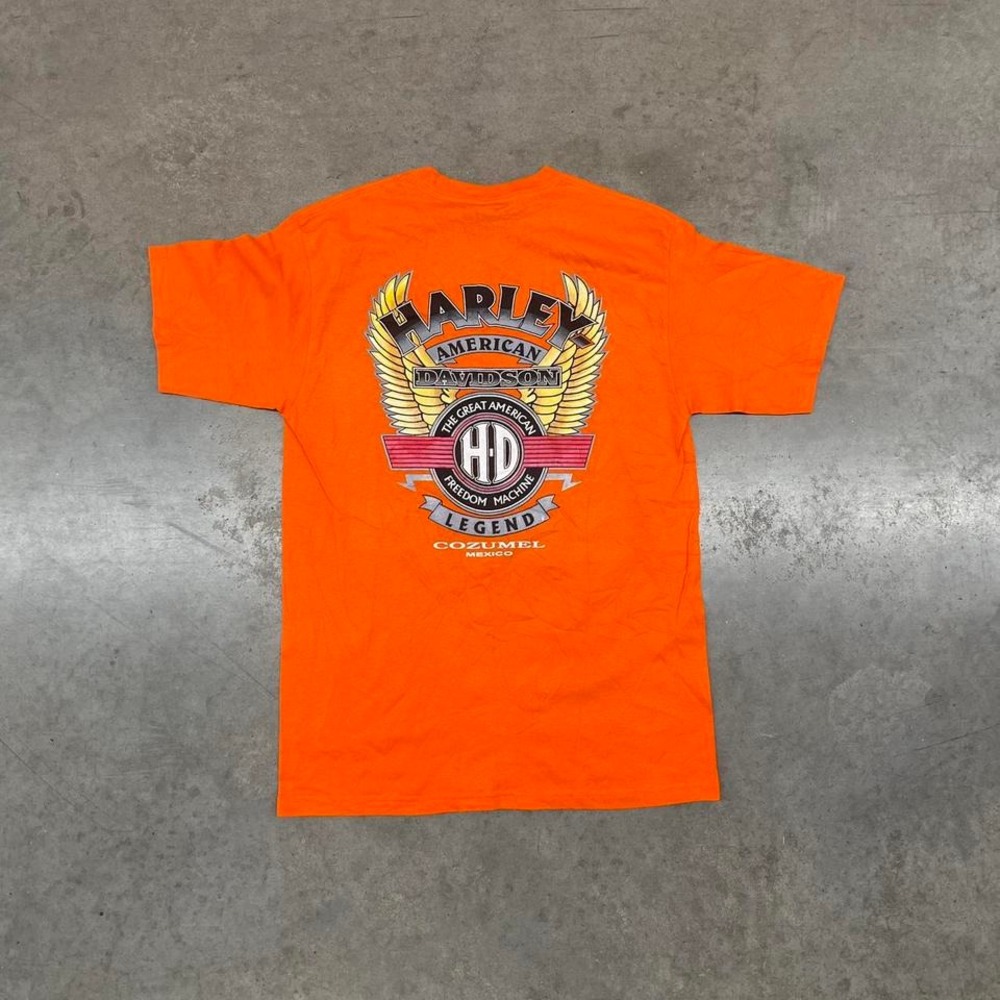 Vintage Harley Davidson‎ T-Shirt Cozumel Mexico Orange Graphic Mens Size M